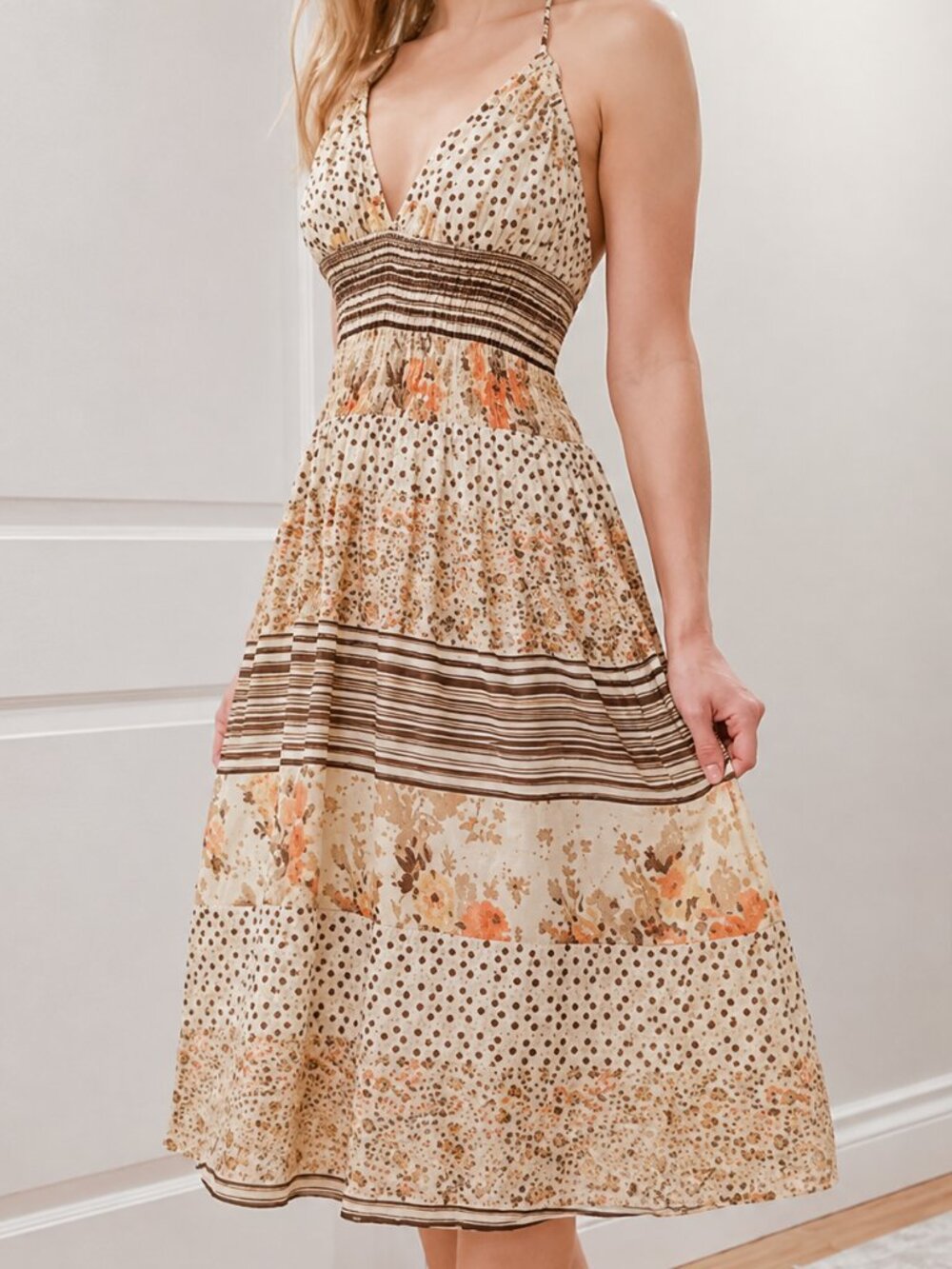 🌸 3/$20 - Boho Floral Vintage Halter Dress - SIZE SMALL